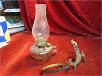 Victorian cast iron kerosene lamp & Holder