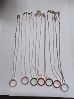 Lot of Silvertone Necklaces w/ Circle Pendants w