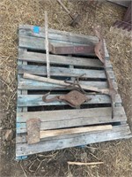 Tractor Seat, Pulley with Hook, axe, pick axe