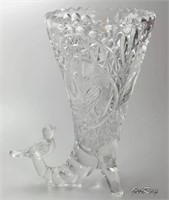 Hofbauer Vase Clear Cornucopia Horn Crystal Birds