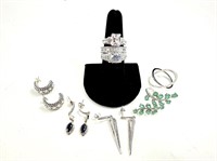 Sterling Silver CZ Glass Sapphire Jewelry
