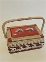 COOL VTG JAPANESE RATTAN SEWING BASKET WITH