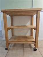 Light Natural Wood Rolling Kitchen / Plant Cart