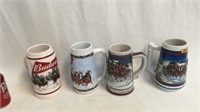 4 Budweiser beer mugs