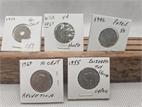 5 DIFFERENT WORLD COINS