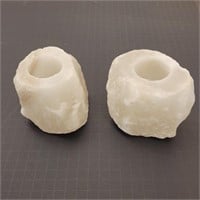 Pair of Natural White Salt Candle Holders