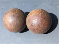 Pair Of Antique Solid Shot Iron Cannonballs,