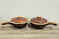 Pair of Hull Brown Drip Casserole Dishes w/ Lids