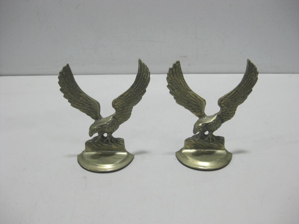 Two Vtg 6" Brass Eagle Book Ends
