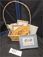 Lot of small pictures and signs in basket