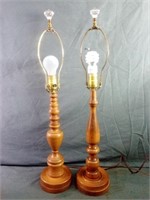 Two Wooden Base Vintage Lamps Measure 27.5"
