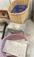 License Plates, Baskets And Stool