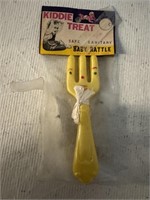 1950's Plastic Yellow Fork Baby Rattle