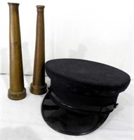 Fireman Cap and 2 Brass Nozzles