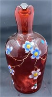 Hand Painted Cranberry Decanter