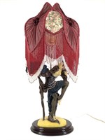 Deco Style Fan Dancer Figural Lamp w Beaded Shade