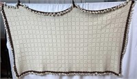 Cream & Brown Afghan W/ Ruffled Trim