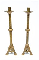 Pair of Tall Brass Candlestick Holders