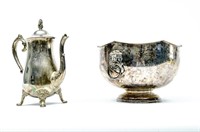 IFS Silver Plate Double Handle Bowl & Tea Pot