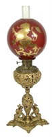 Rare Winged Mermaid Banquette Lamp Red Gilt Globe