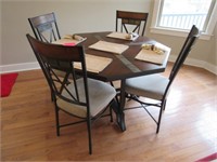 Dining Set, Wood W/ Stone Insets: See Description