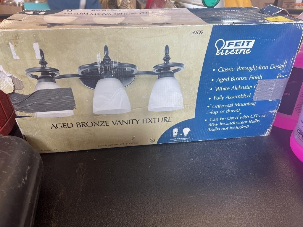 WROGHT IRON AGED BRONZE VANITY FIXTRURE NIB