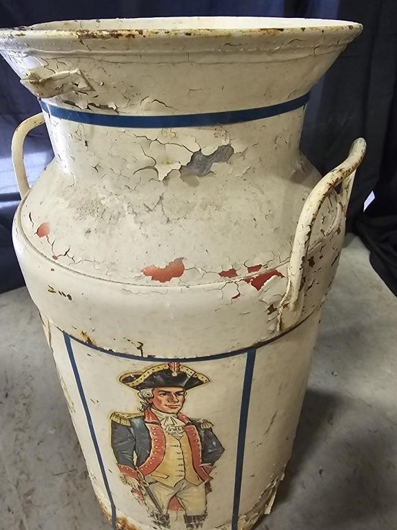 Vintage Patriot Decorated Milk Can w/ Rust