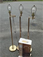 4 Floor lamps, 3 brass and 1 still in box look at