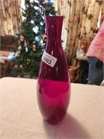 Vintage Polish Red Glass Vase - approx 14" tall