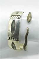 Sterling Snake Bangle & Feather Cuff