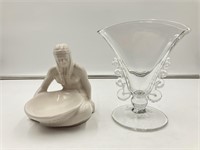 Heisy Lariat Glass Fan Vase/Frankoma 123 Figure