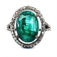 APPR $1350 Emerald Ring 5.6 Ct 925 Silver