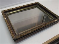 VINTAGE BEVELED MIRROR. 18" BY 15-1/2". AS FOUND.