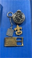 Pocket watch and other metal belt, buckle pen,