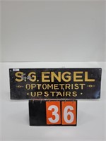 S.G. ENGEL OPTOMETRIST HAND PAINTED STEEL SIGN