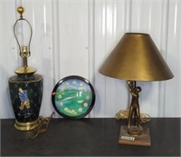 (2) ELECTRICAL GOLF LAMPS & (1) CLOCK