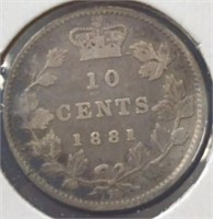 Silver 1881 Canadian dime