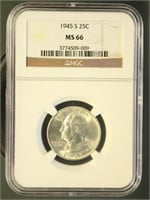 US Coins 1945-S Washington Quarter MS66 NGC