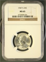 US Coins 1947-S Washington Quarter MS65 NGC