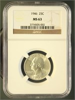 US Coins 1946 Washington Quarter MS63 NGC