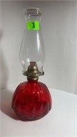 Vintage 14.75in Ruby Red Oil Lamp