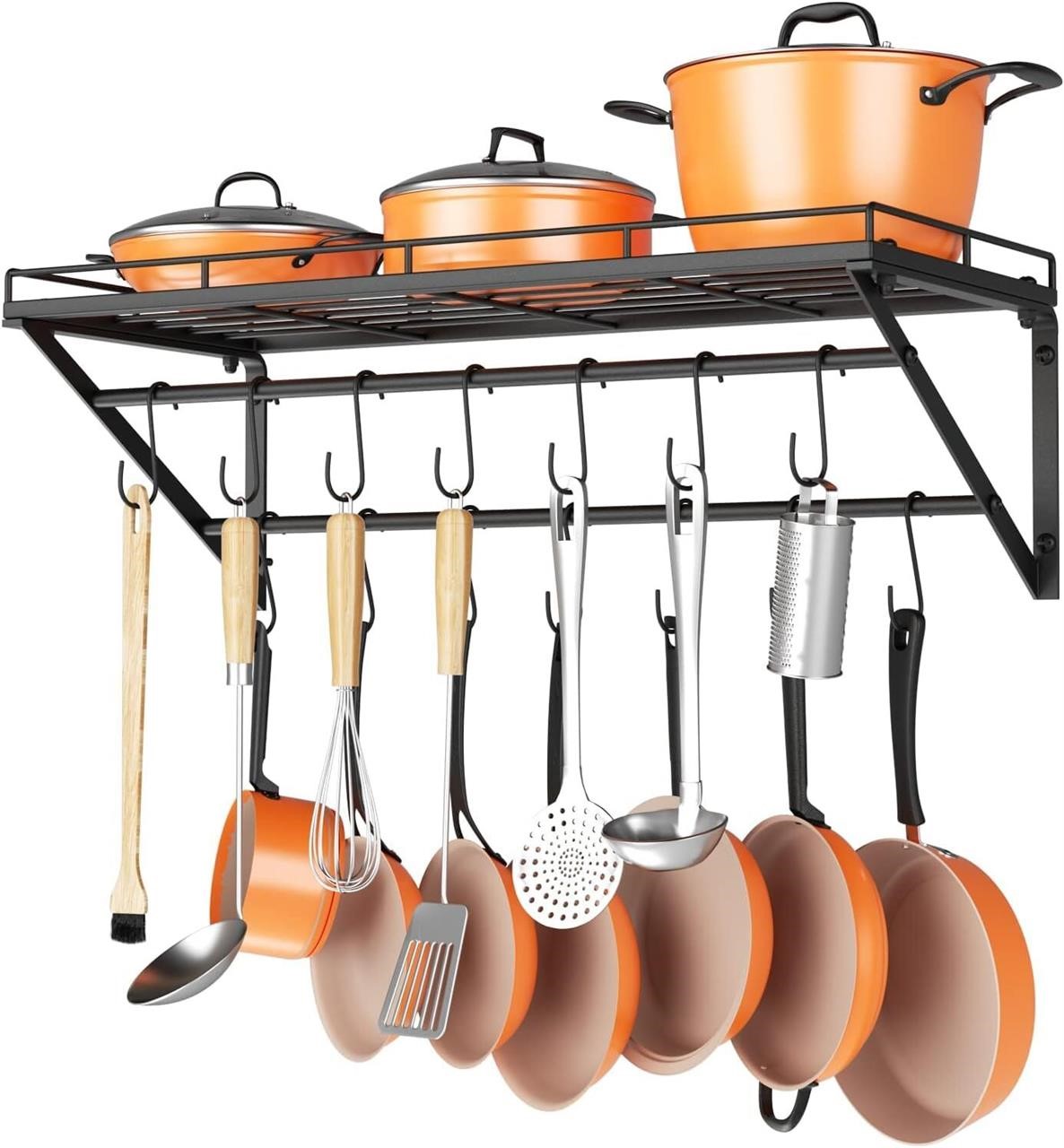 OROPY 31 Wall Mounted Pot Rack Shelf  Black