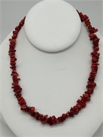 Sterling Silver Genuine Coral Chip Necklace