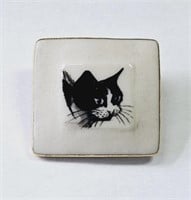 Hand-Painted Ceramic Cat Pin Signed DB '91