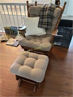 Oak Cushioned Rocking Chair & Ottoman