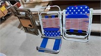 2 Fishing Chairs, 2 Ameriacn Flag Lawn Chairs