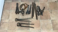 Assortment of tools including: hoof trimmers and