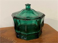 Green Glass Covered Dish