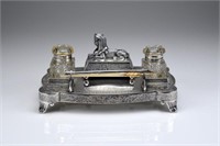 English Egyptian Revival silver plate inkstand