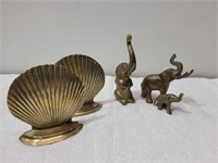 Brass Elephants and Brass Shell Bookends